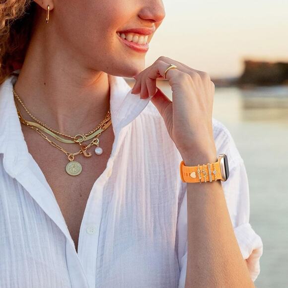 Flower Engraved Band Compatible with Apple Watch Bands for Women Orange Band - Picture 2 of 6